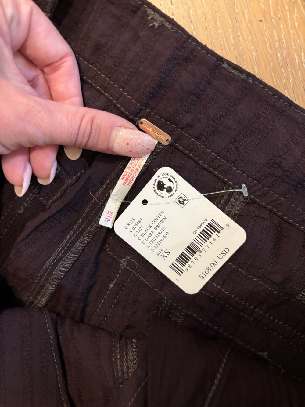 Free People Scorpio Shirred Cargo Pants XS NWT Black Coffee Brown We The Free - Picture 12 of 13